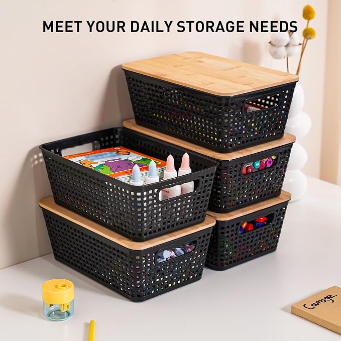 Storage Bins with Lids 6 Packs, Plastic Storage Bins with Bamboo Lids - Image 3