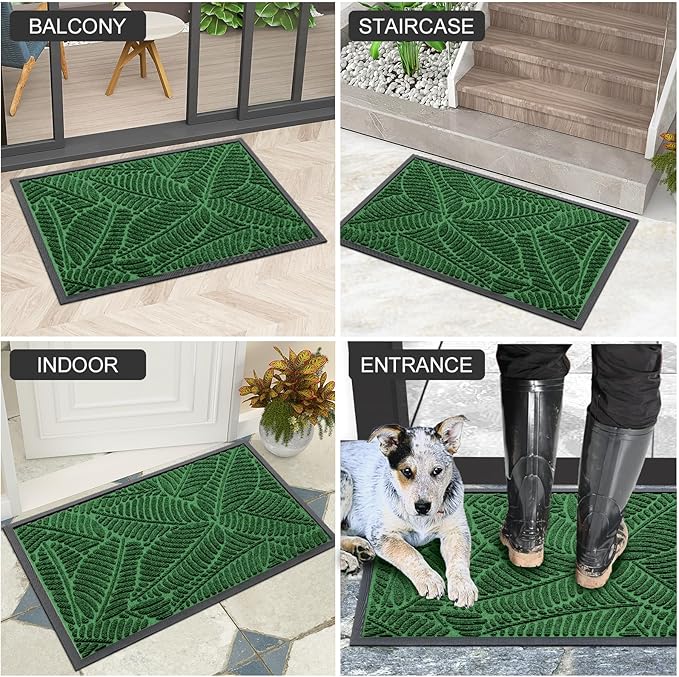Colorxy Waterproof Doormat, Sturdy Natural Rubber Front Indoor Mat, Non Slip Low Profile Indoor Outdoor Door Mats, Stain and Fade Resistant Floor Mat, Easy Clean Patio Entrance Mat, 71''x47'', Green
