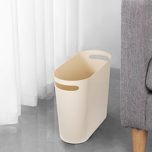 Small Bathroom Trash Can, 3.5 Gallon Slim Garbage Can, 2 Pack Cream | Plastic - Image 4