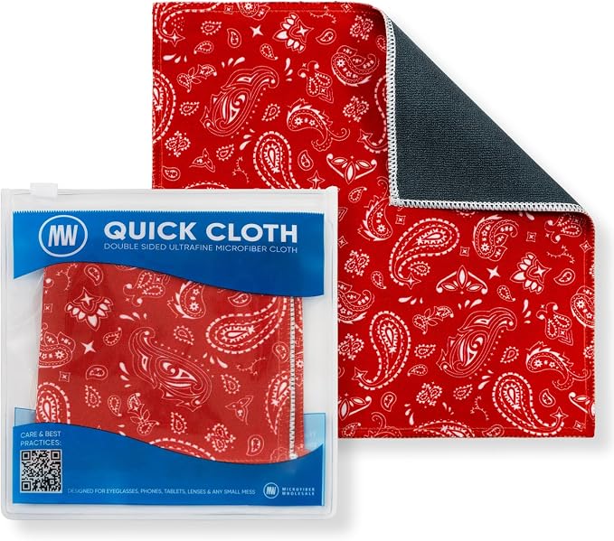Microfiber Wholesale Quick Cloth Glasses Cleaning Cloth 8x8 Paisley Red | 1-Pack by MicrofiberWholesale
