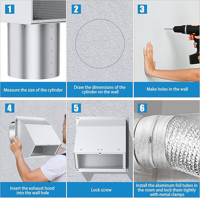 10 Inch Hooded Wall Vent with Screen and Damper,Wall Exhaust Vent Cover Cap,Dryer Vent Cover Outside,External Extractor Wall Vent Hood for House Kitchen Range Hood Air Ventilation White