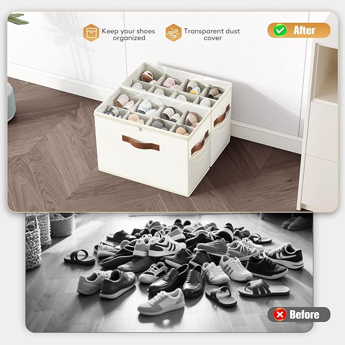 2 Pack Shoe Organizer for Closet, Foldable Shoe Storage - Image 2