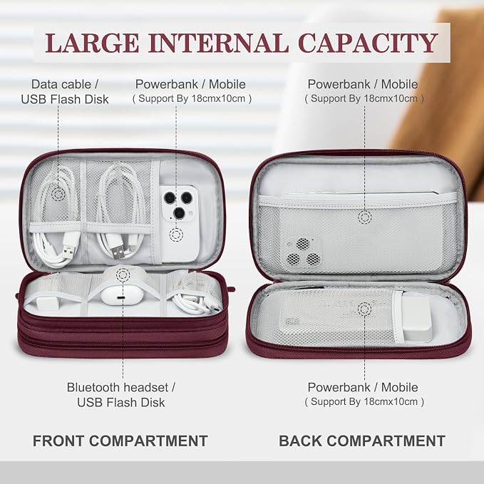 FYY Electronic Organizer, Travel Tech Pouch Bag, Wine Red | Wrist Strap - Image 3