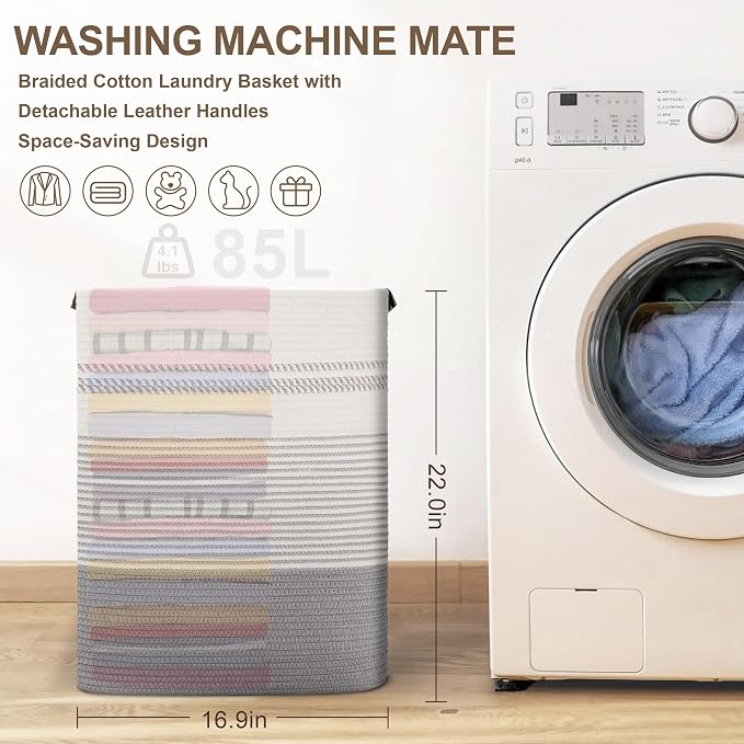 85L Tall Woven Laundry Basket Hamper - Image 6