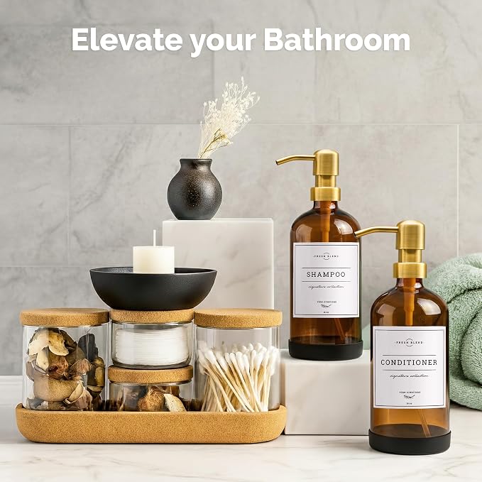 Vine Creations Amber Glass Soap Dispenser Set, Dish Soap Dispenser Bathroom | - Image 6