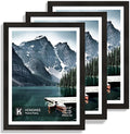 11x15 Picture Frame with Real Glass - Display Pictures 10x14 with Mat or 11 x 15 without Mat, Wall Collage Photo Frame set(Black, 3 Pack)