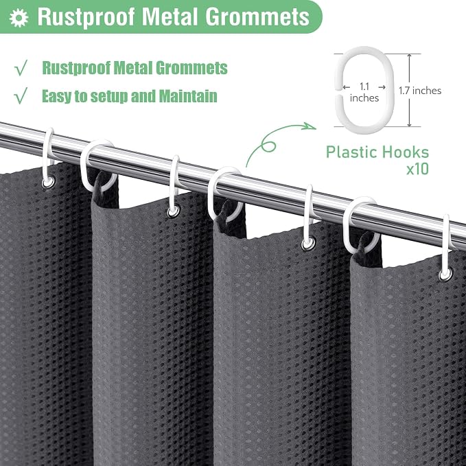 Dynamene Stall Waffle Shower Curtain 256 GSM Heavy 60"x72" Charcoal Grey - Image 6