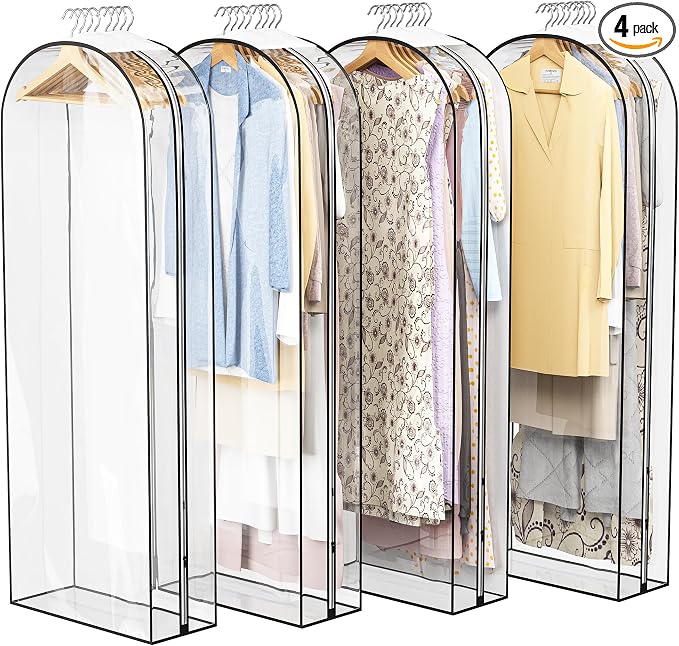 Liuoud Clear Garment Bags for Hanging Clothes 10” Gusseted, 4 Pack, 60” | Suit by Liuoud