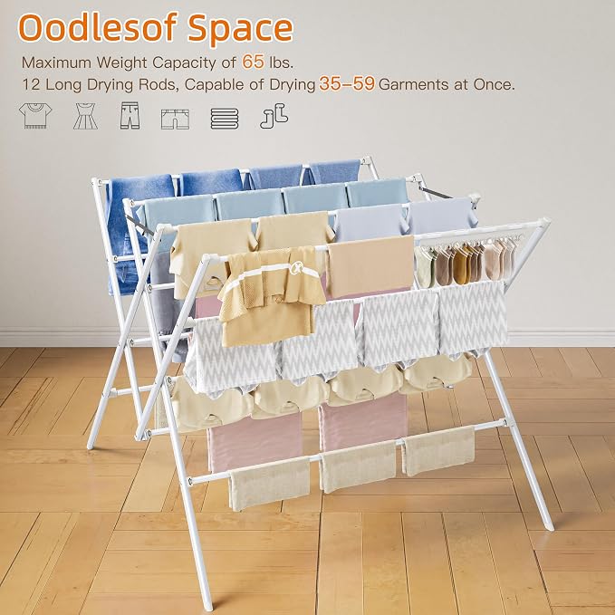 Drying Rack Clothing, 35.43in Long Drying Poles Large Clothes Drying Rack | - Image 7