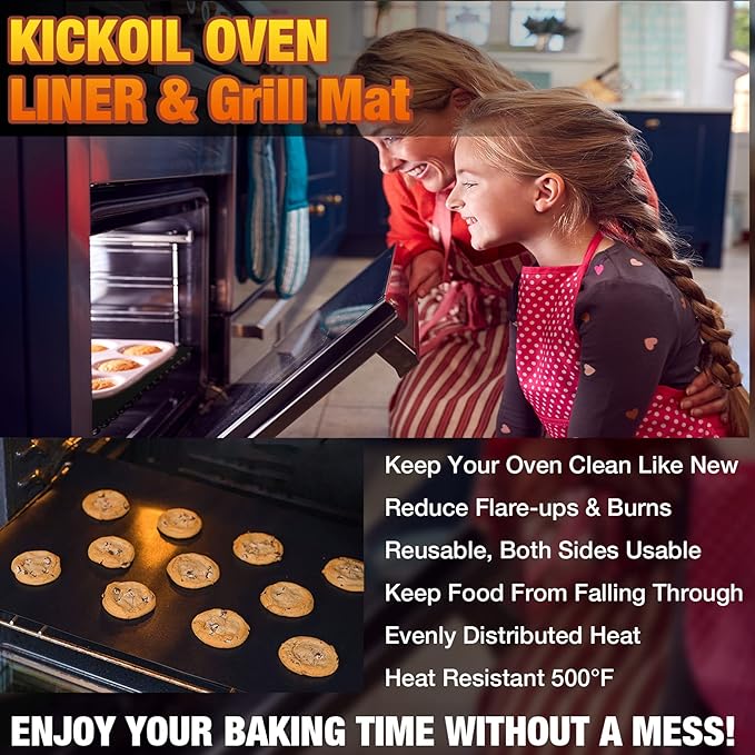 Oven Liners for Bottom of Oven/Electric Oven/Gas Oven/Toaster Oven/Microwave Grill,Nonstick Resuable Heavy Duty Oven Mat Oven Protector Liner BPA Free Baking Cooking Supplies,2 Pack,16x20 IN