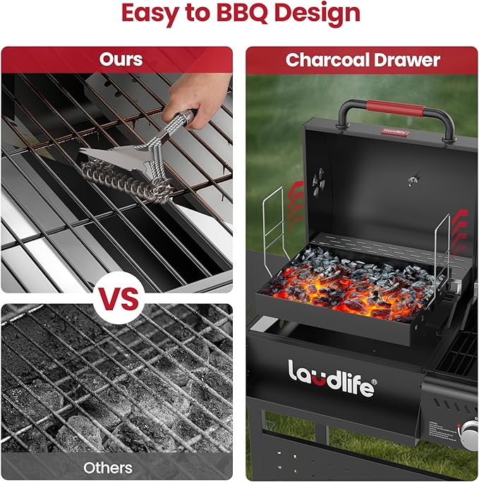 Gas and Charcoal Grill Combo with Side Burner, 3 Burners Propane BBQ Grill, 748 SQ.IN Cooking Space, Non-Stick Enamel Coating Grates, Heavy-Duty Stand for Backyard & Outdoor Barbecue