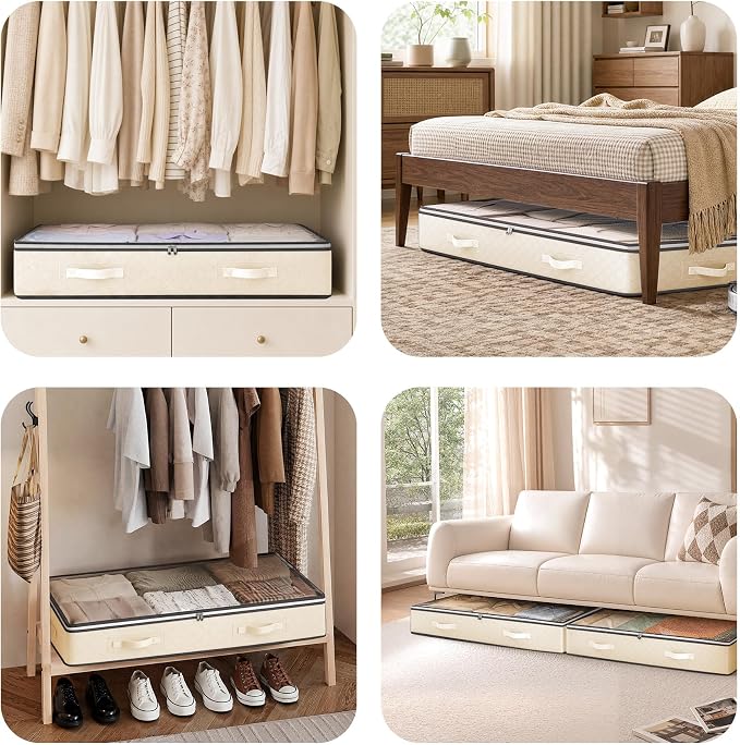 6 Pack 95L Under Bed Storage Containers Beige | Underbed Storage Bags - Image 8