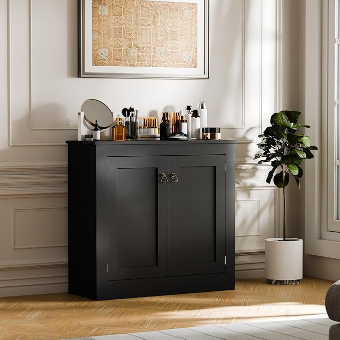 Cozy Castle Buffet Cabinet with Storage - Kitchen Storage Cabinet Wood Console Table Coffee Bar Accent Cabinets for Living Room Dining Room Entryway Black 31.5" W