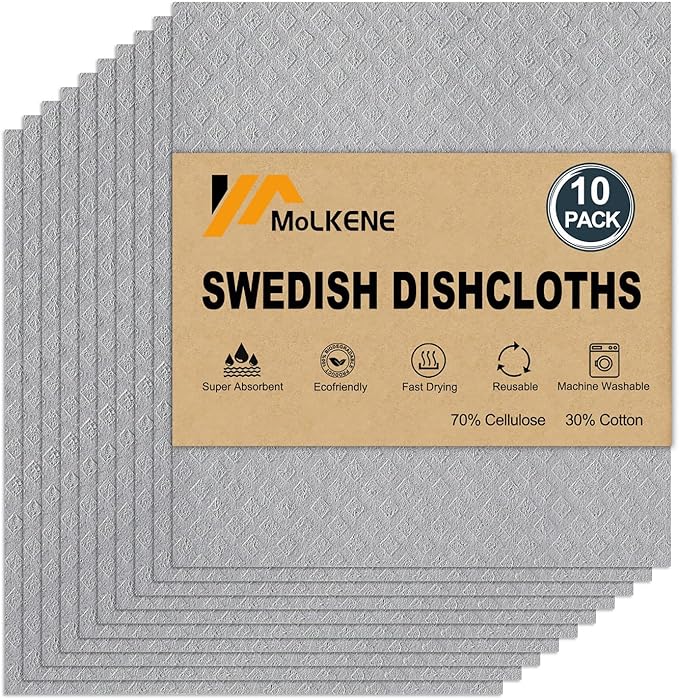 MoLKENE Swedish Dishcloths for Kitchen, 10 Pack Cellulose Sponge Cloths | by MoLKENE