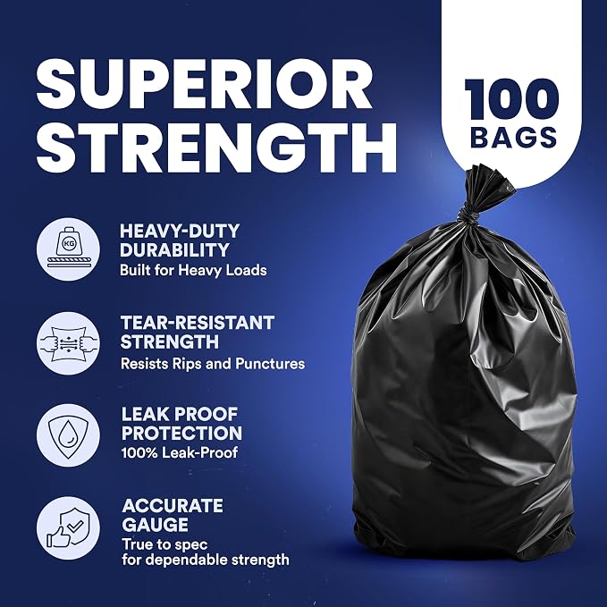 Plasticplace 55-60 Gallon Trash Bags, 1.2 Mil Heavy Duty Contractor Garbage Bags - Image 4