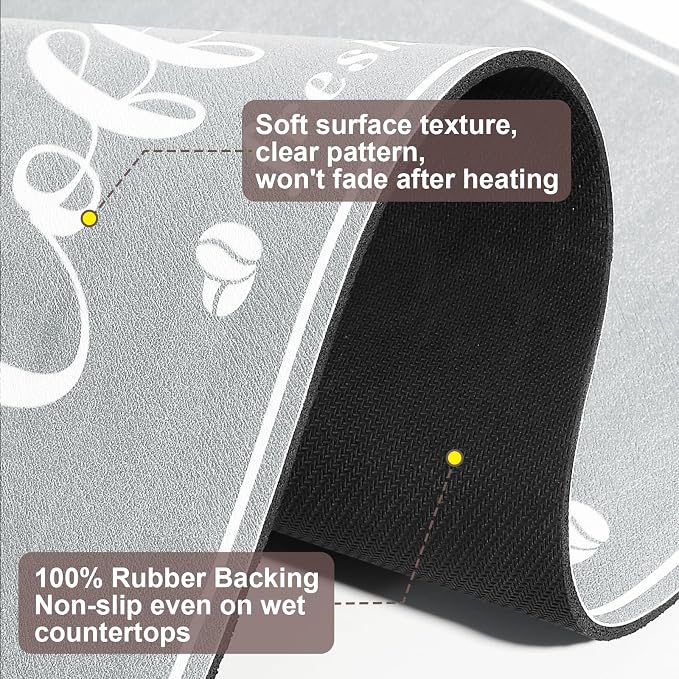 CooRug Fashion Coffee Mat, Dish Drying Mat 12" x 20" Light Grey | Hide Stain - Image 7
