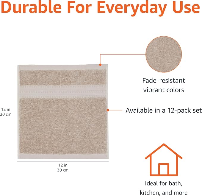 Amazon Basics Fade-Resistant Highly Absorbent 100% Cotton Washcloths, Machine - Image 3
