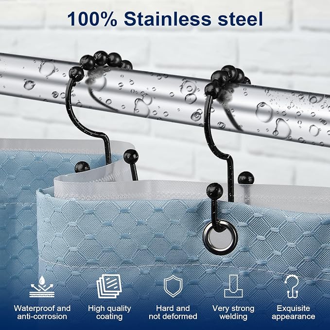 Gidse Shower Curtain Hooks, Sturdy Stainless Steel Double Sided Shower Hooks - Image 2