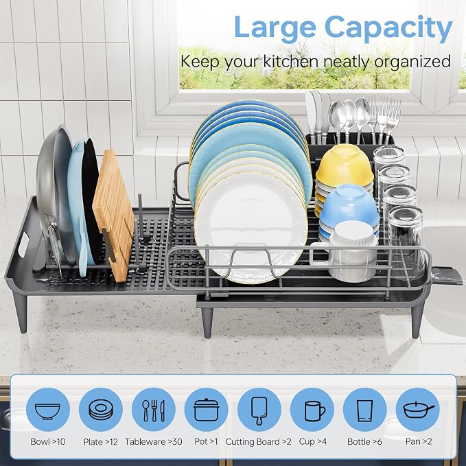 TOOLF Large Dish Rack for Kitchen Counter, 16.7-26.8in, Stainless Steel - Image 6