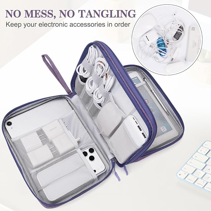 FYY Electronic Organizer, Travel Tech Pouch Bag, Extra Large, Dark Purple | - Image 5