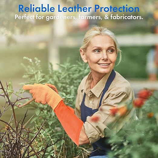 Arm Chaps Extended Elbow Leather Arm Guard - Arm Sleeve Protectors for Thin Skin and Bruising, Scratches & Cuts - Protective Arm Sleeve for Any Age- Left & Right Form-Fitting - Orange(1Pair/Medium).