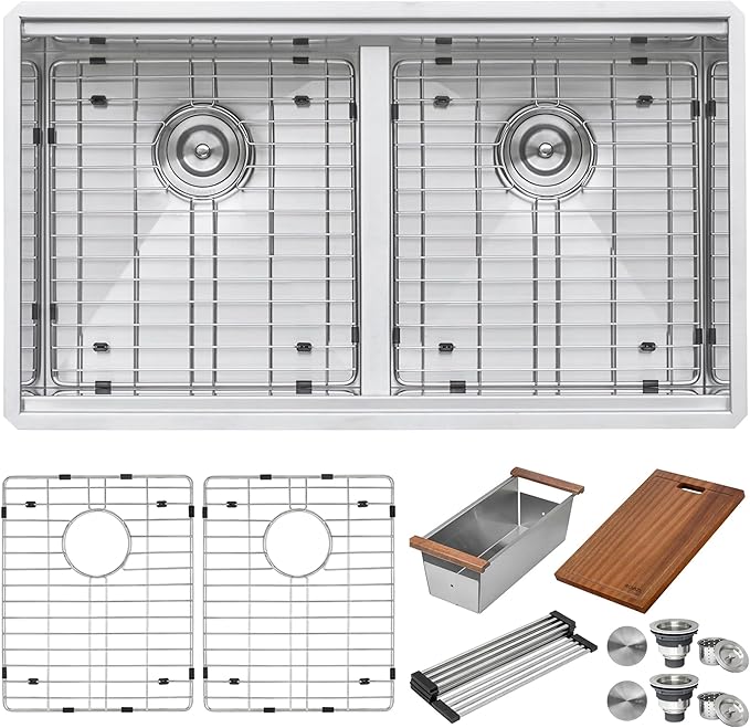 Ruvati 30-inch Workstation Ledge 50/50 Double Bowl Undermount 16 Gauge Stainless Steel Kitchen Sink - RVH8345