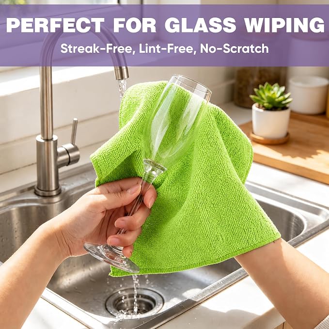 TEAWOO 10 PCS Neon Green Microfiber Cleaning Cloths, Car Towels, Kitchen Towels - Image 4