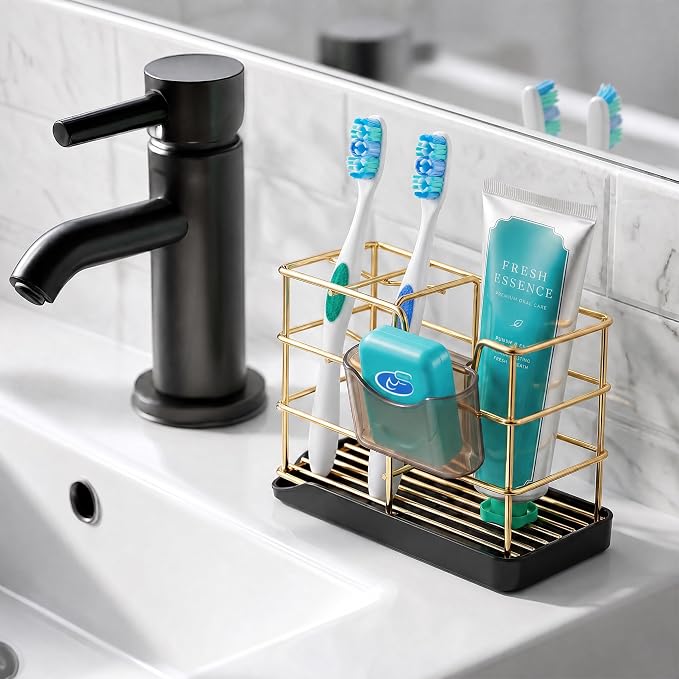 HBlife Toothbrush Holders for Bathrooms Gold, Small Stainless Steel Bathroom - Image 7