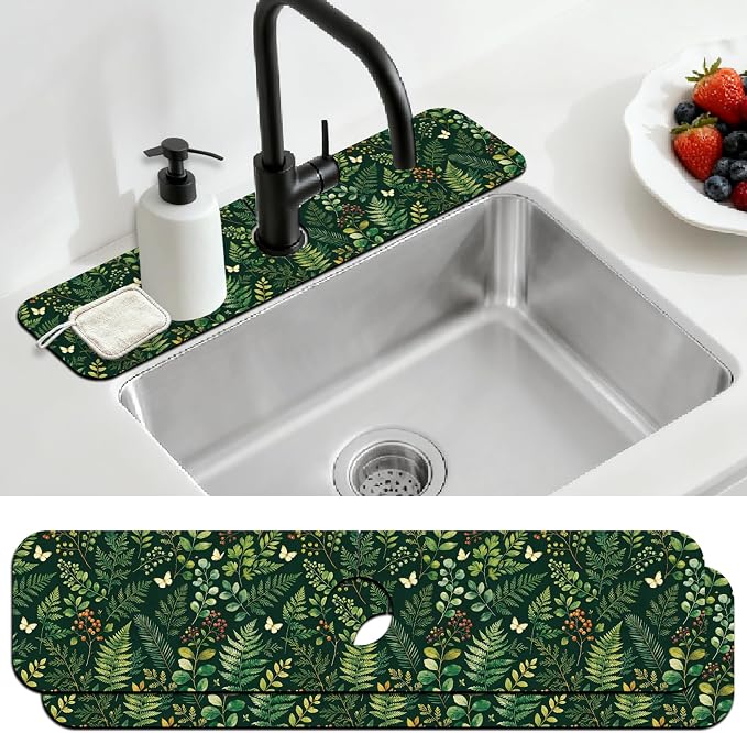 2Pcs Green Vintage Plants Kitchen Sink Splash Guard Faucet Mat Flowers by CONCHLERY%E6%97%97%E8%88%B0%E5%BA%97