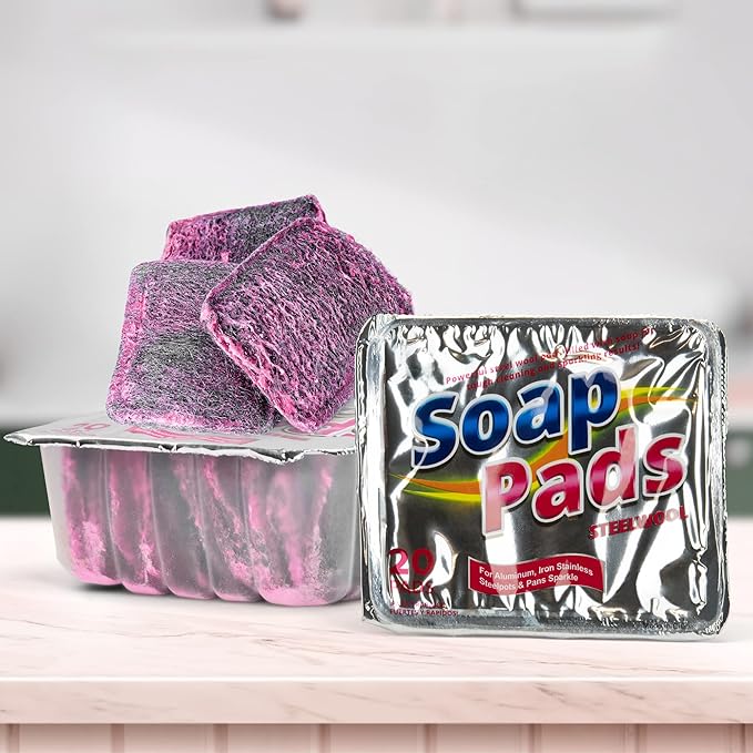 SteadMax 60 Steel Wool Soap Pads, Pre-Soaped Metal Scouring Pads for Easy Cleaning of Pots, Pans, Ovens and Dishes (60 Pack)