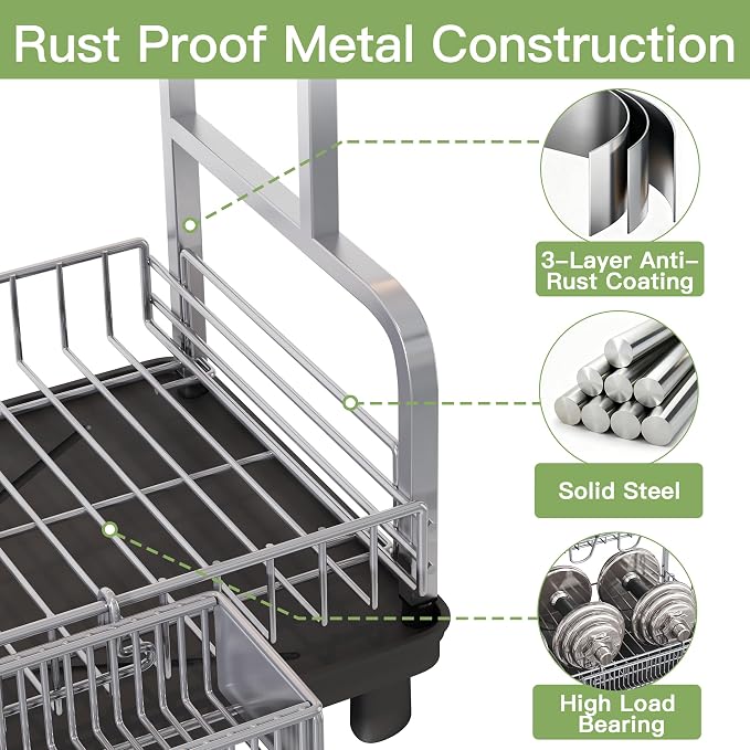 BOOSINY 2 Tier Dish Drying Rack and Drainboard Set - Image 4