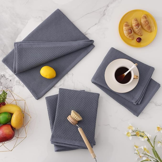 Homaxy 100% Cotton Oversized Waffle Weave Kitchen Towels 8-Pack, Dark Grey | 20 - Image 7