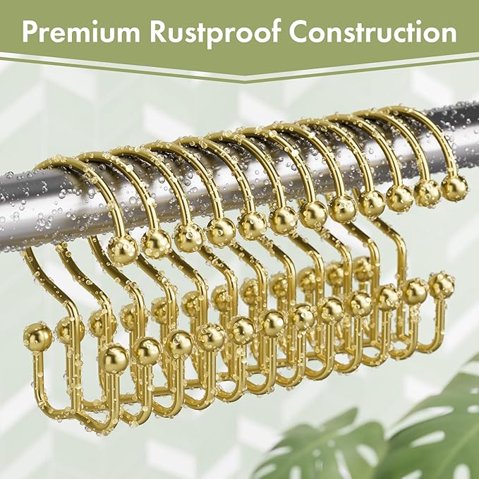 Amazer Gold Shower Curtain Hooks, Rust-Resistant Metal Shower Hooks Shower - Image 3