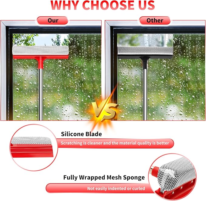 Window Squeegee with 18.5"-28.5" Retractable Handle, 2-in-1 Squeegee - Image 6