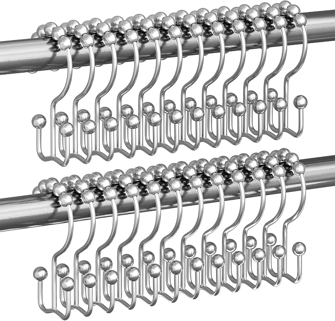 Titanker Shower Curtain Hooks Rings, Rust Resistant Metal Double Glide Shower by Titanker