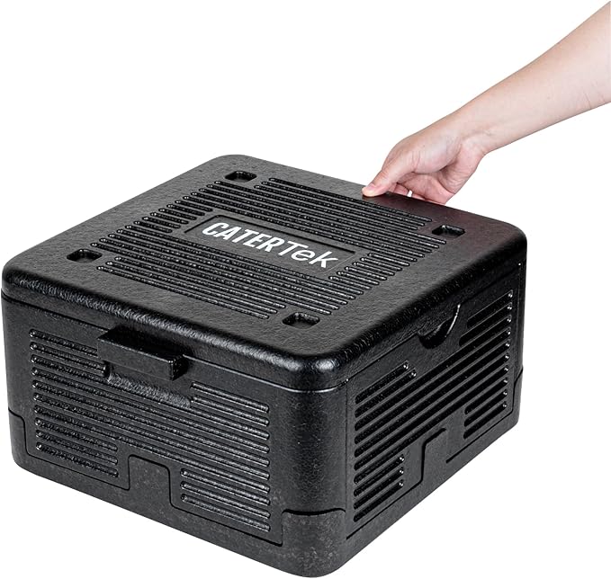 Restaurantware-Cater Tek 14 Quart Catering Hot Box, 1 Top Load Insulated Food Pan Carrier - Holds 1 Full Size 8” Deep Pan, Collapsible, Black EPP Plastic Food Box With Handles, Portable, For Buffet