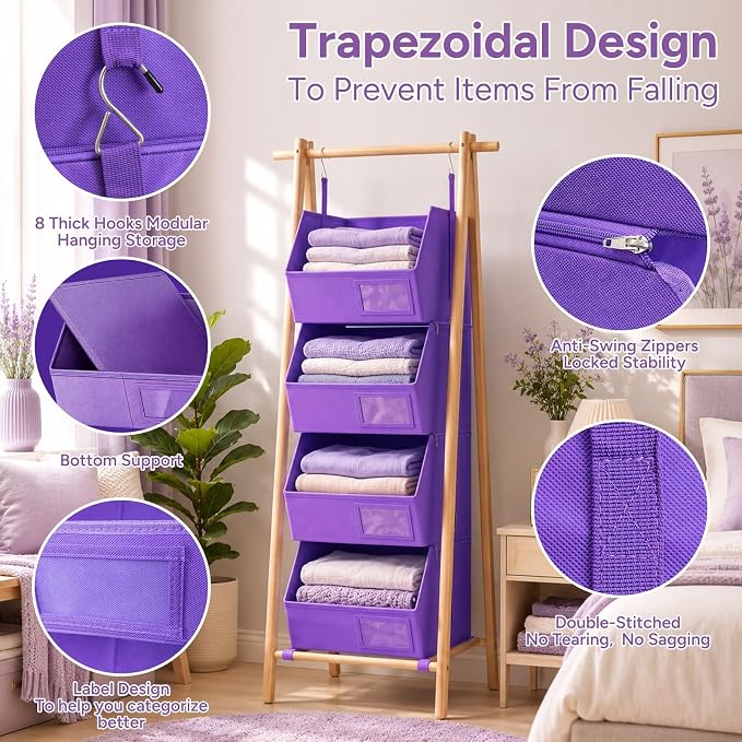 Hanging Closet Organizer, Detachable Hanging Storage Shelves | Reinforced Side - Image 4