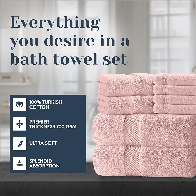 White Classic Luxury Bath Towel Set of 8 Pieces - Image 2