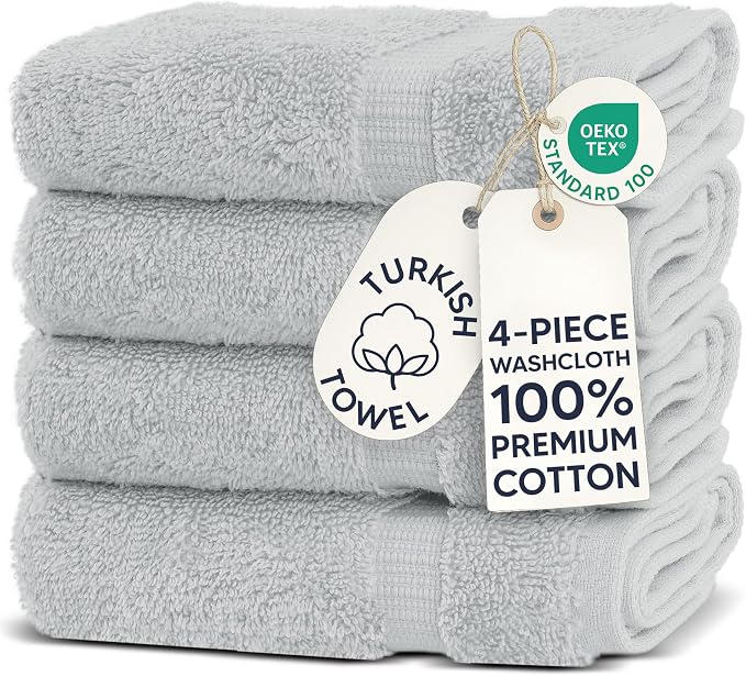 Chakir Turkish Linens 100% Cotton 4-Pack Washcloths 13x13, Oeko-Tex Certified by ChakirTurkishLinens