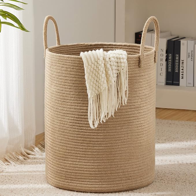 YOUDENOVA Jute Rope Laundry Hamper Basket, 58L Blanket Basket by YOUDENOVA
