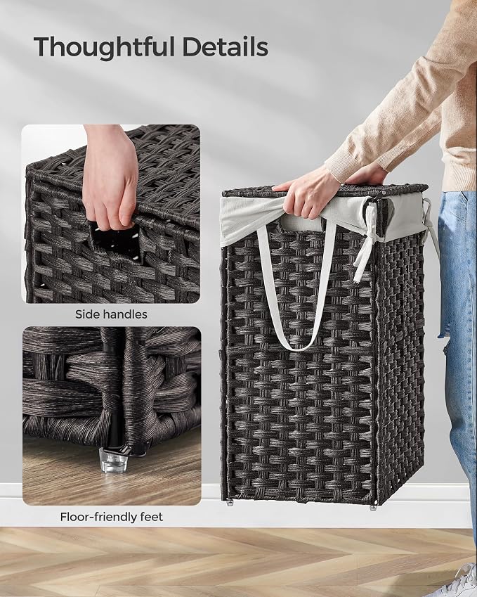 SONGMICS Laundry Hamper with Lid, 23.8 Gal Synthetic Rattan - Image 4