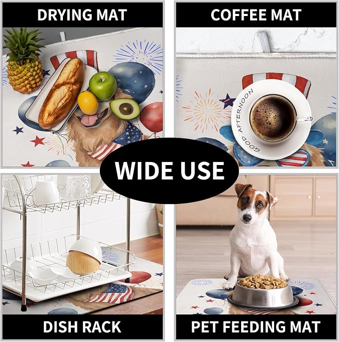4th of July Patriotic Dog Dish Drying Mat 16 x 18 Inch US Independence Day Blue - Image 7