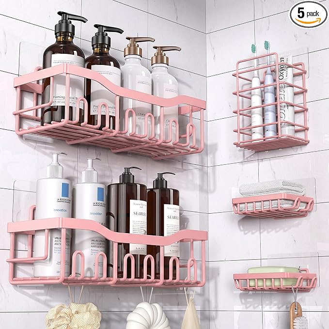 EUDELE 5-Pack Rustproof Stainless Steel Shower Caddy – No Drill Adhesive by EUDELE
