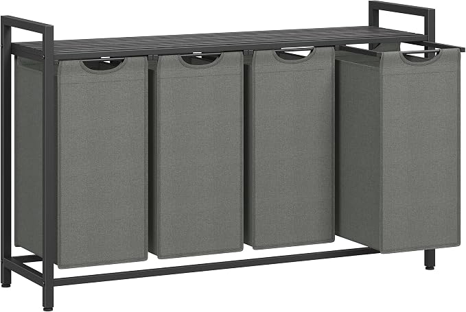 VASAGLE Laundry Hamper with Shelf, 4 Pull-Out Bags, 4 x 10.6 Gallons by Unknown