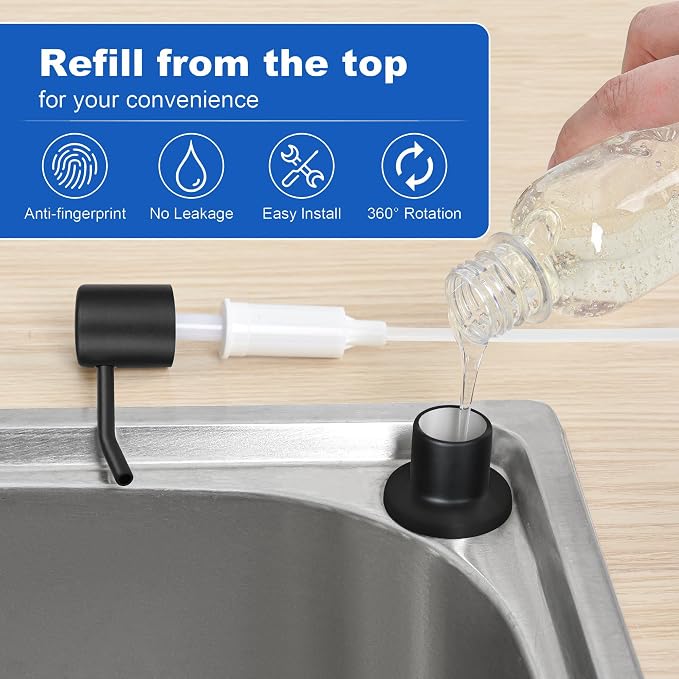 Soap Dispenser for Kitchen Sink, Matte Black Built in Sink Soap Dispenser - Image 3