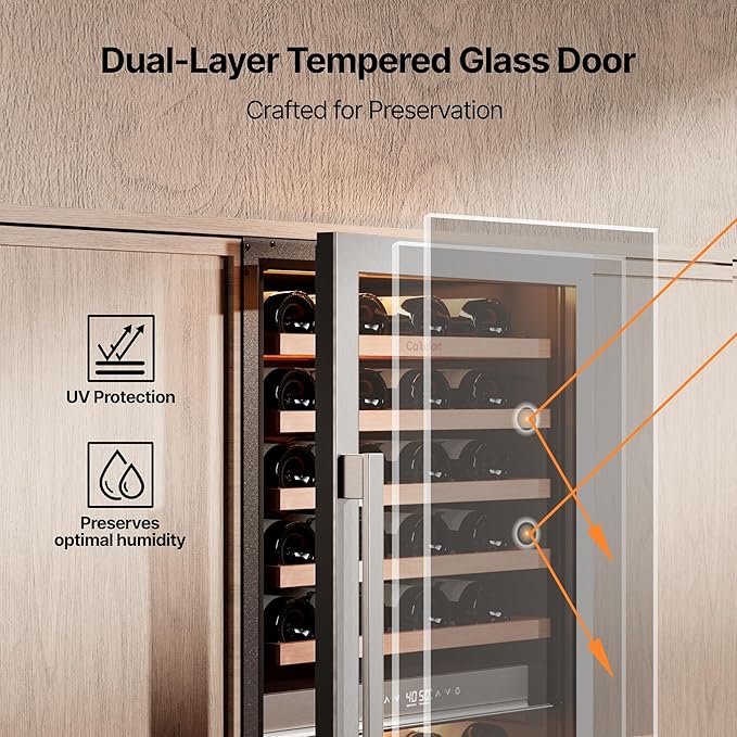 Ca'Lefort 24 Inch Wine Fridge - 90 Bottle Dual Zone Wine Cooler with Glass Door, 40-65°F Quiet Wine Refrigerator with Bottom Drawer 3 LED Light Built-in for Home/Bar/Kitchen Right-Hinged Door