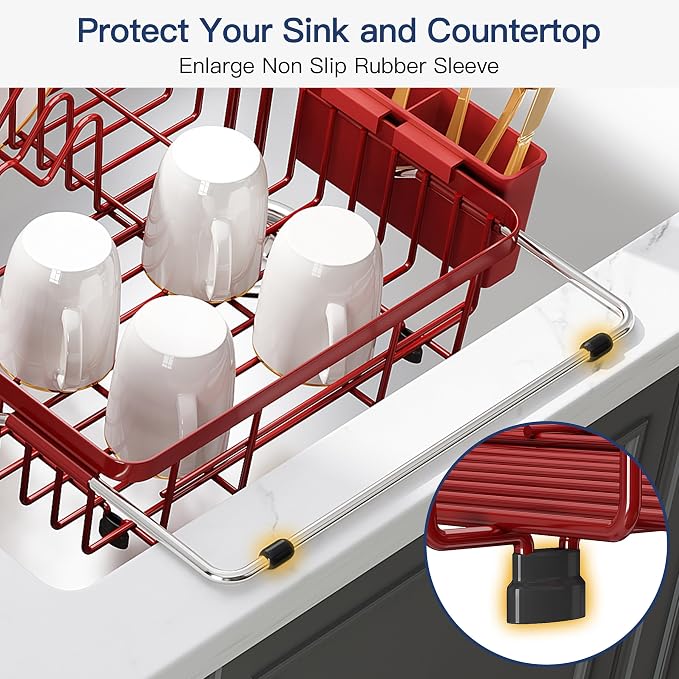 JASIWAY Red Dish Drying Rack Over the Sink - Image 7