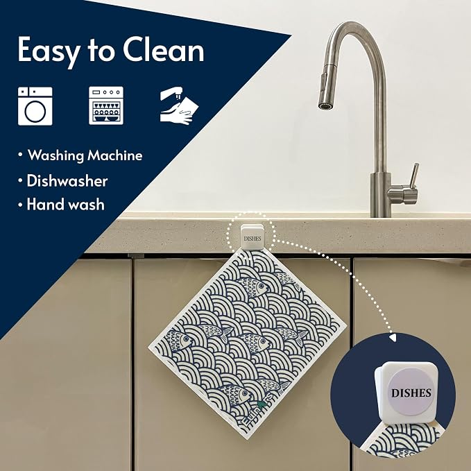 Eulnars Swedish Dishcloths for Kitchen, 8 Pack Japanese Pattern Reusable Paper - Image 2