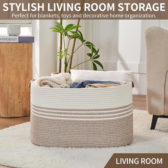 Laundry Hamper with Handles, 72L Rope Laundry Basket, Light Brown - Image 7
