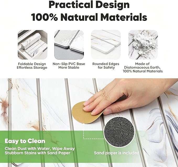 Stone Drying Mat for Kitchen Counter, Quick Diatomaceous Earth Mats for Dishes - Image 3